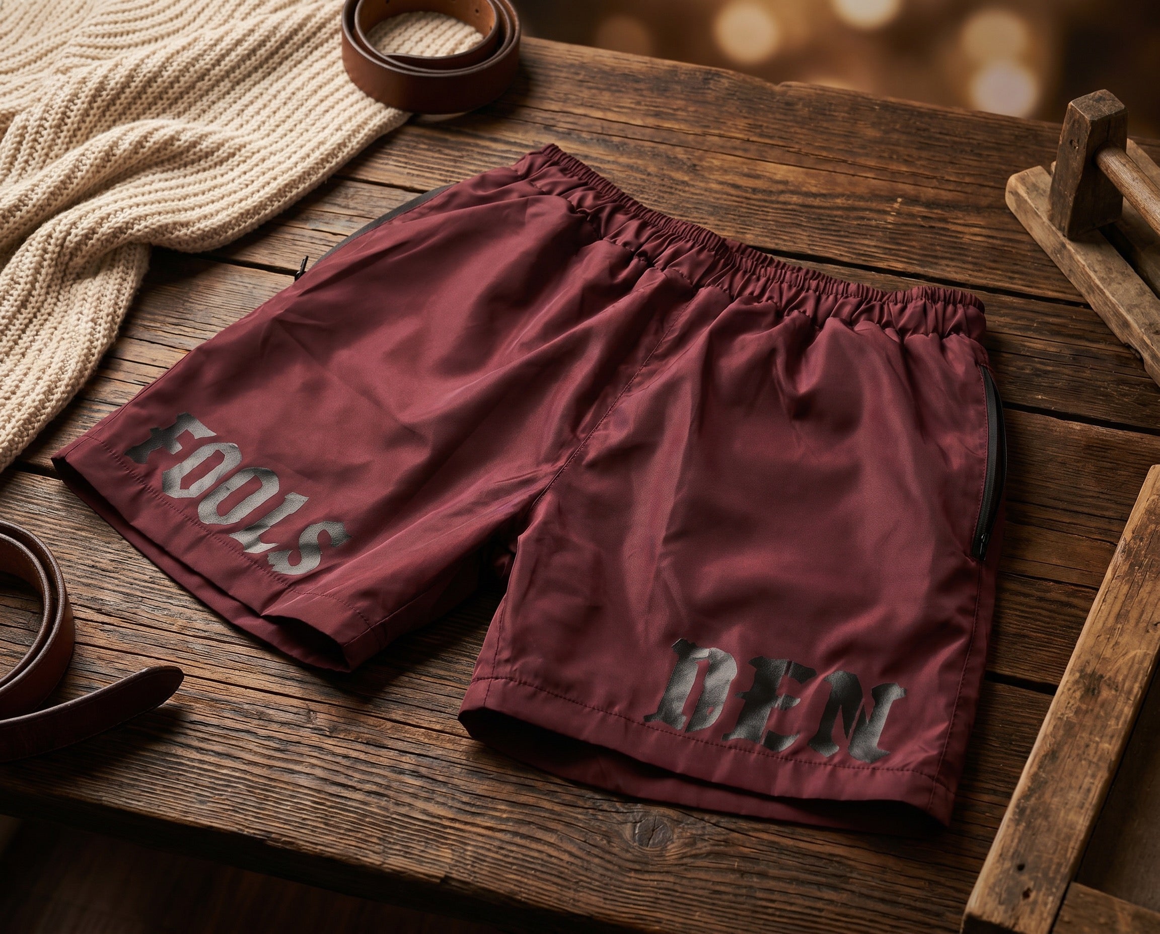 Maroon ‘Fools Den’ lightweight running shorts